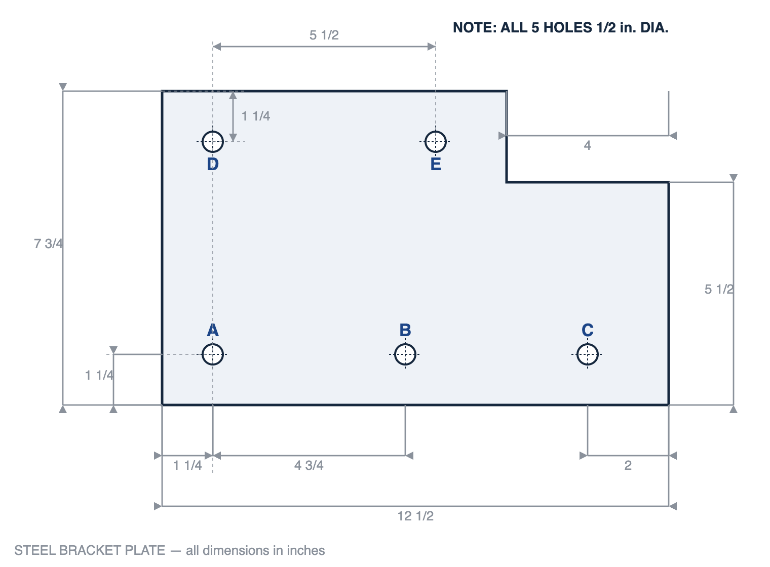 How to Pass the Edison Electric Institute (EEI) Exam 1 Dimensioned shop drawing of a steel bracket plate with a corner notch and five drilled holes